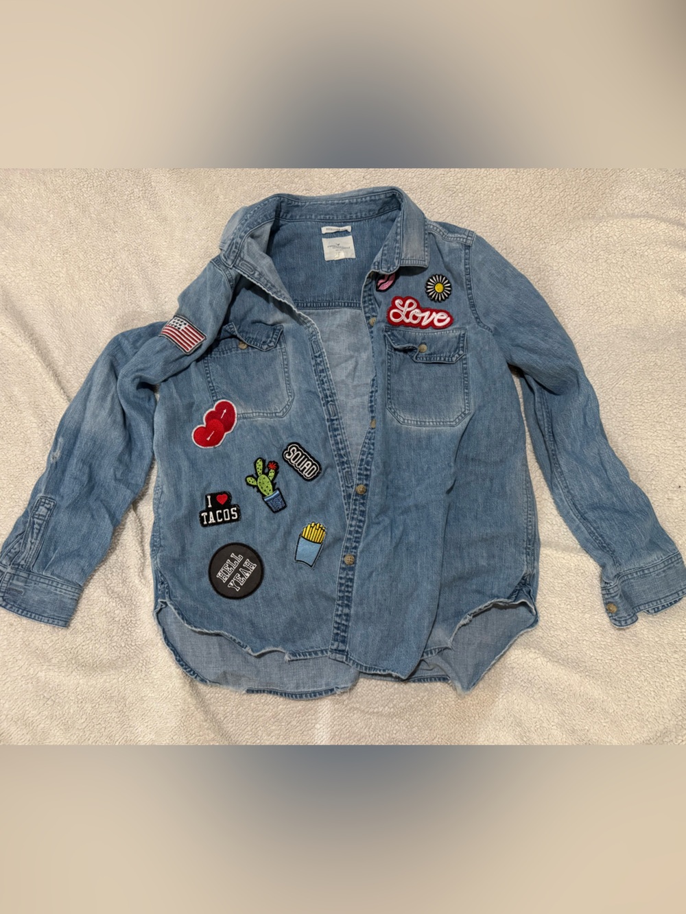 American Eagle Outfitters Light Blue Denim Patch shirt Jacket